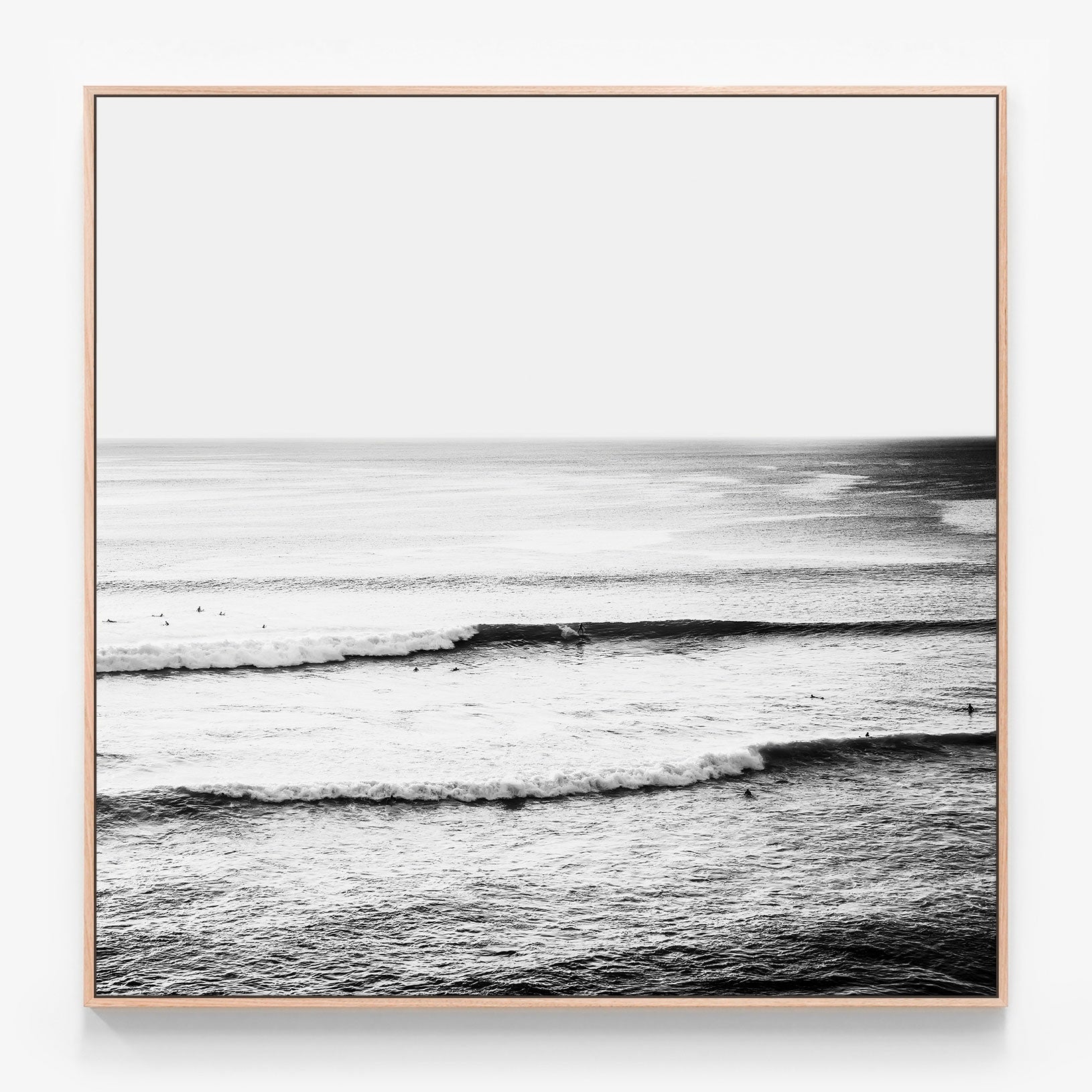 Oceanside Sunset B&W Canvas print in oak frame