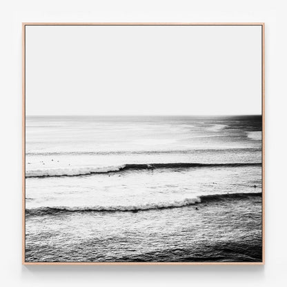 Oceanside Sunset B&W Canvas print in oak frame