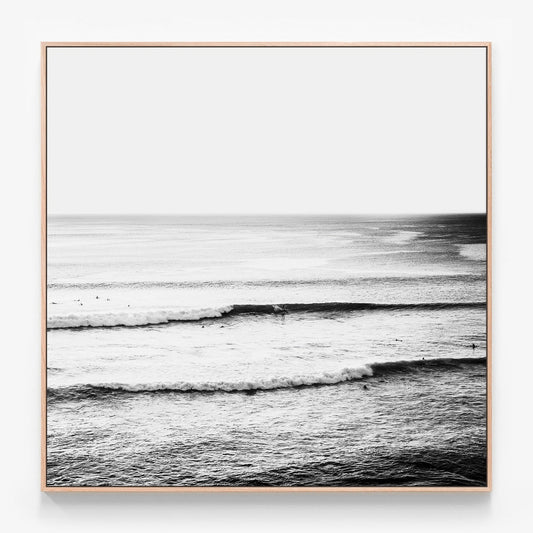 Oceanside Sunset B&W Canvas print in oak frame