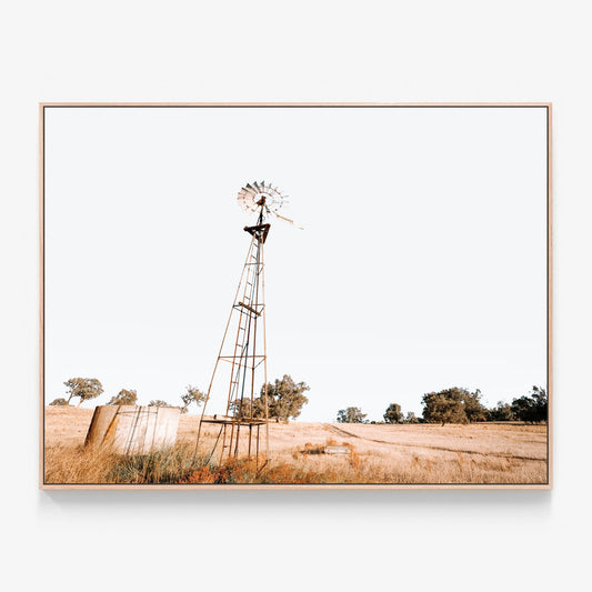 An Old Windmill in the Australian framing outback Canvas wall art print with oak float frame