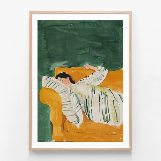 Orange Sofa oak framed print