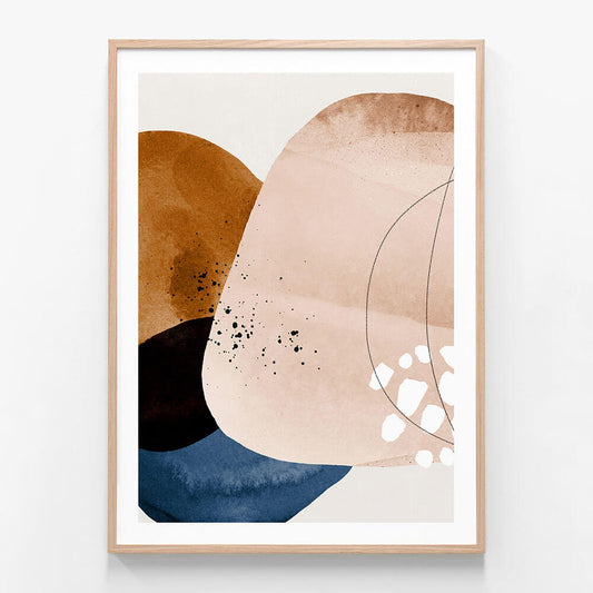 This image features an abstract art piece titled "Oslo 2." The artwork is characterized by a serene and minimalist aesthetic, with a predominantly soft beige and brown color palette.
