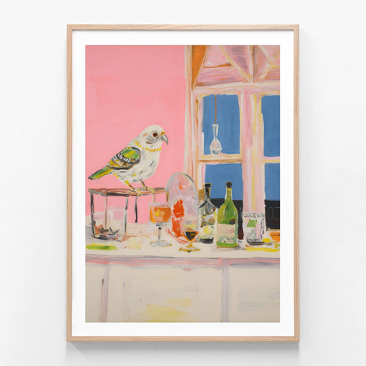 Out of the Cage oak framed print