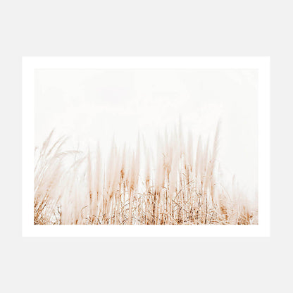 A print of tall, dry grasses in beige and white tones, evoking a coastal or hamptons-style aesthetic.