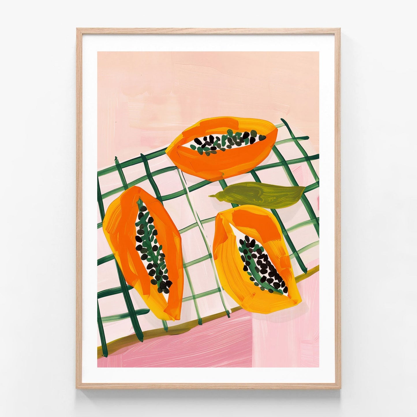 Papaya Picnic oak framed print