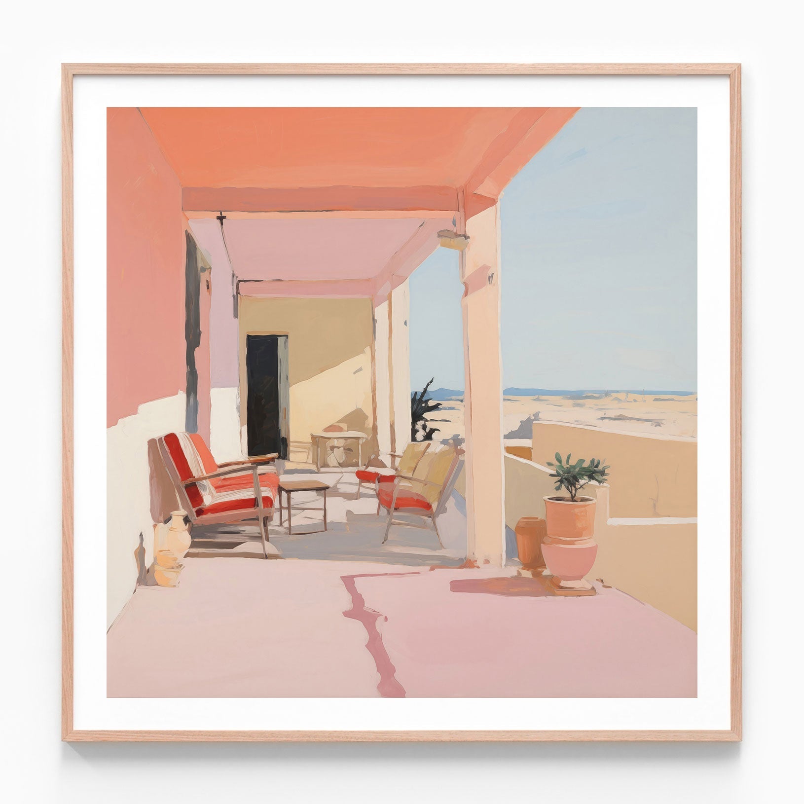Peach Hour oak framed print