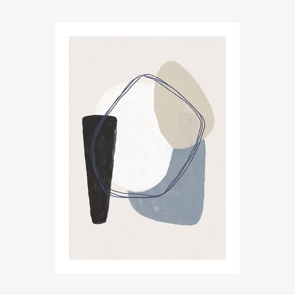 This image features a minimalist art piece titled "Pedersen," presented on a high-quality drawing and painting paper. The artwork is characterized by an abstract composition with bold strokes and a serene color palette.