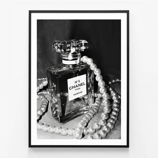Perfume and Pearls wall art print in black frame