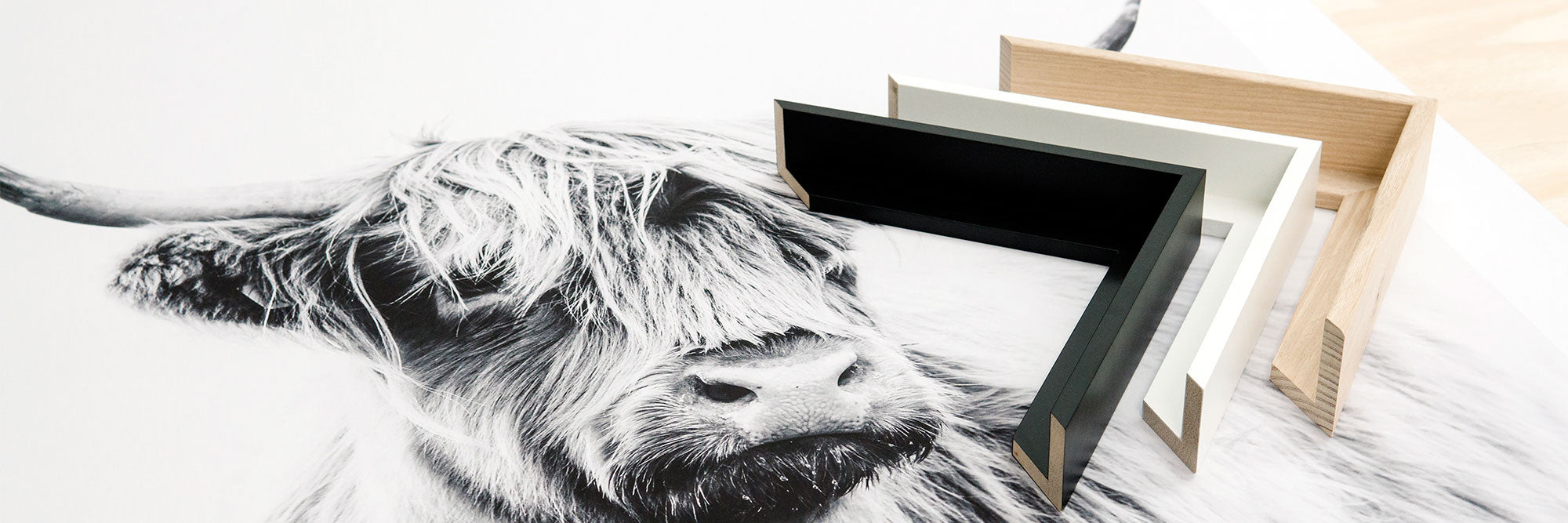 Black, white and oak picture frame mouldings.