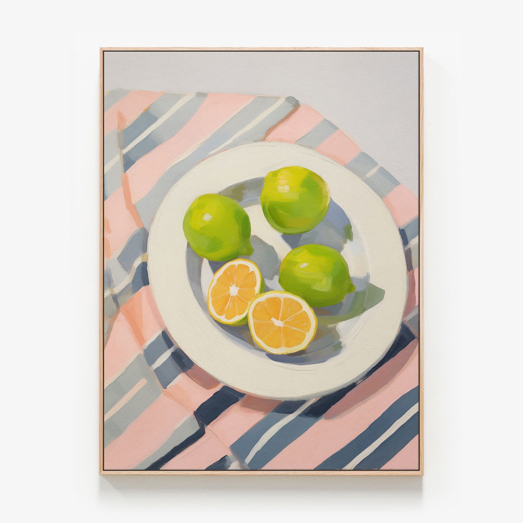 Plate of Limes Canvas oak framed canvas print