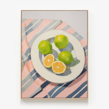 Plate of Limes Canvas oak framed canvas print