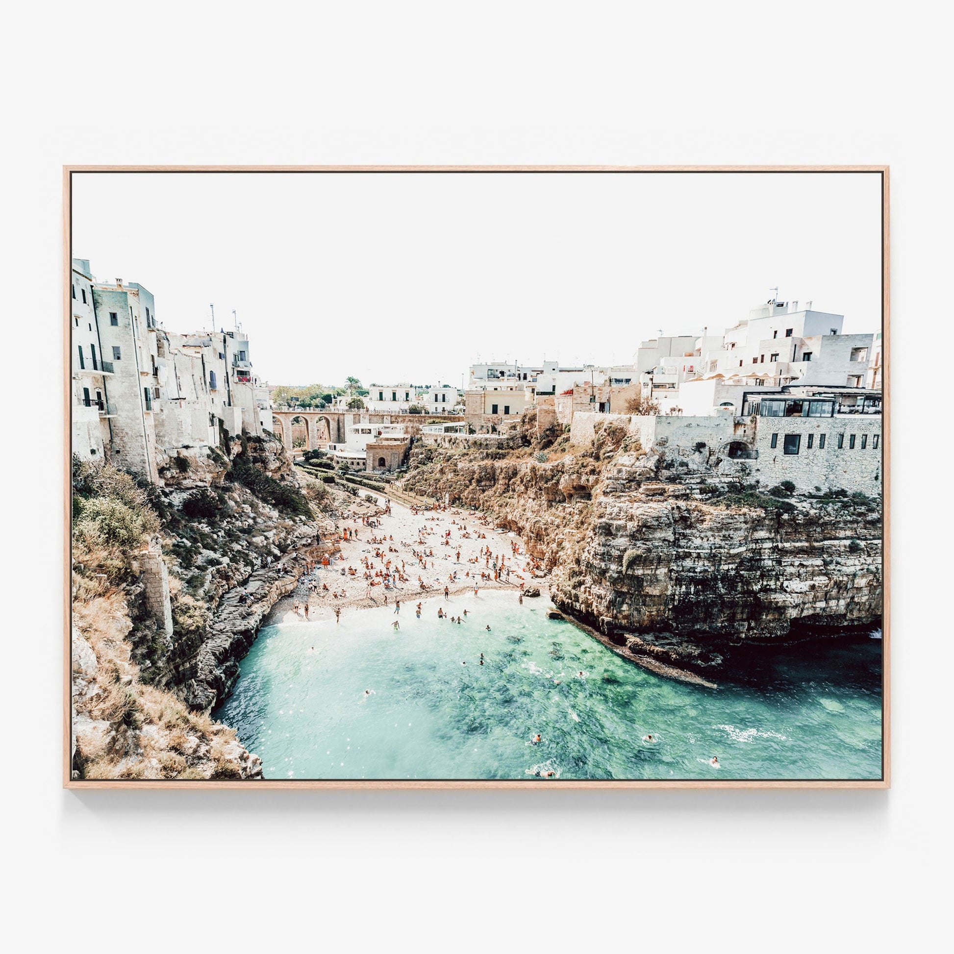 Polignano a Mare Canvas wall art with oak float frame
