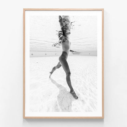 Pool Girl 2 wall art print in oak frame