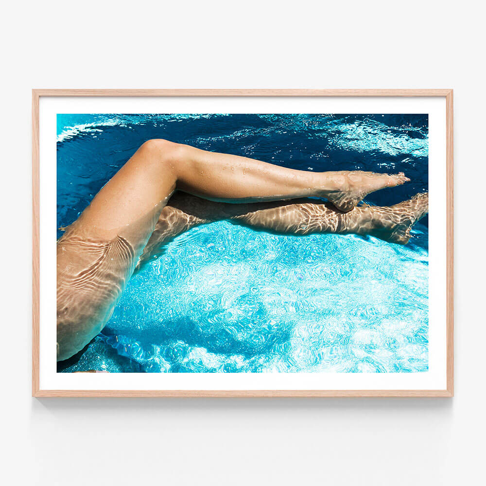 Pool Legs wall art print in oak frame