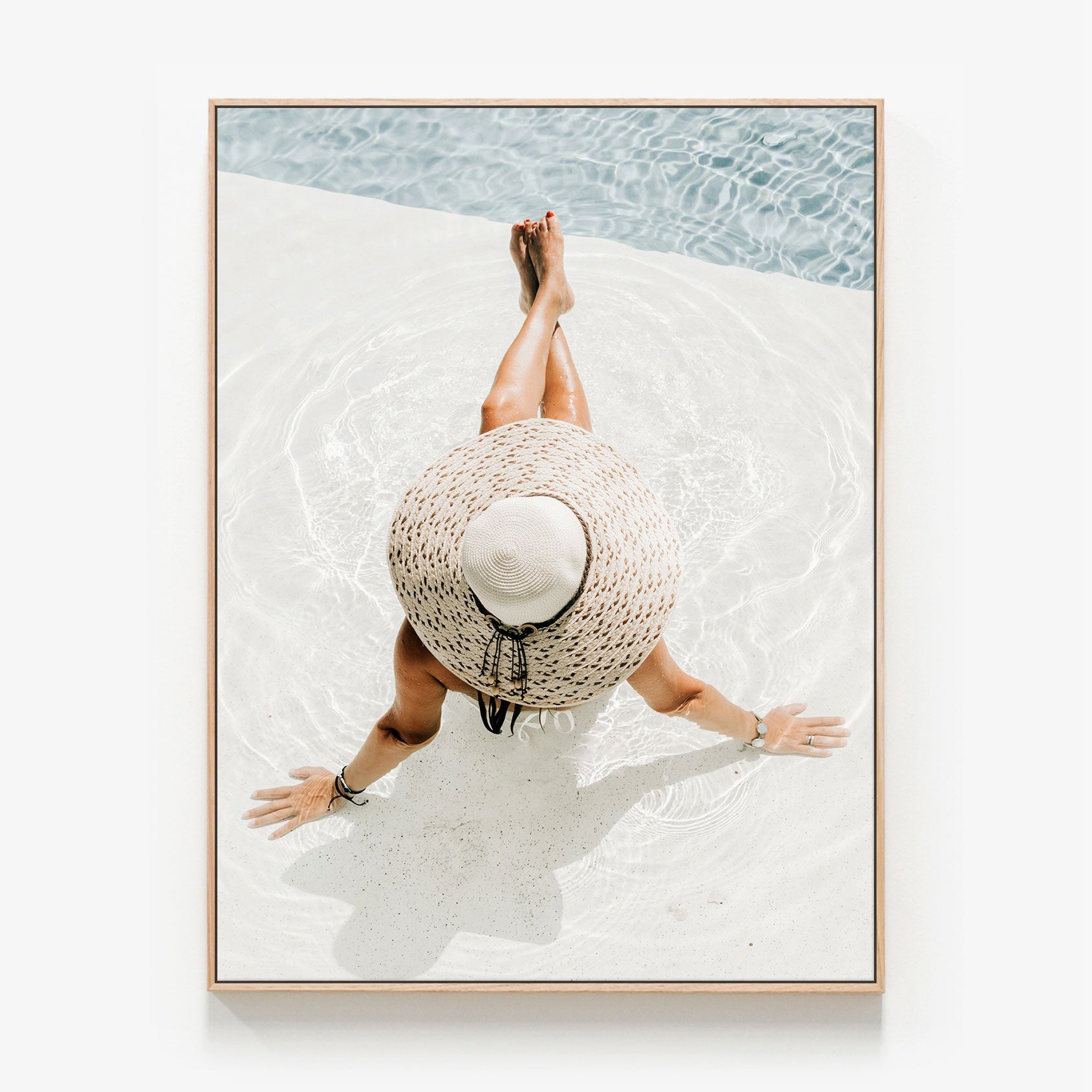 Pool Time Canvas wall art with oak float frame