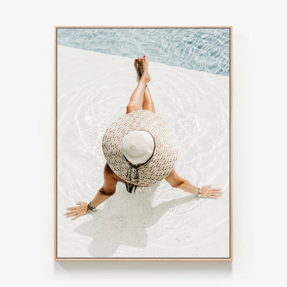 Pool Time Canvas wall art with oak float frame