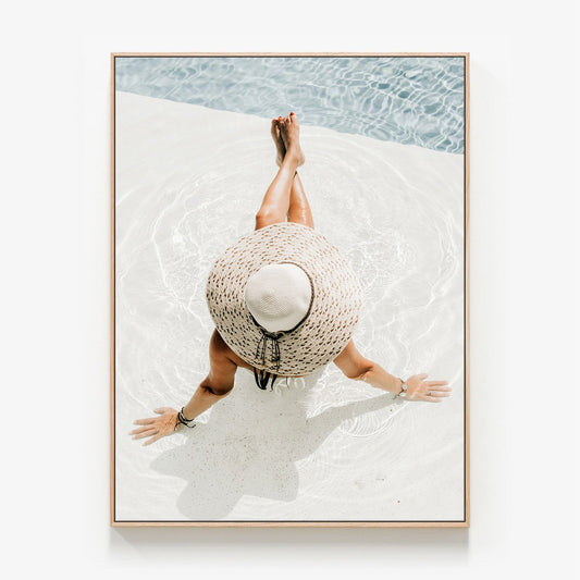 Pool Time Canvas wall art with oak float frame