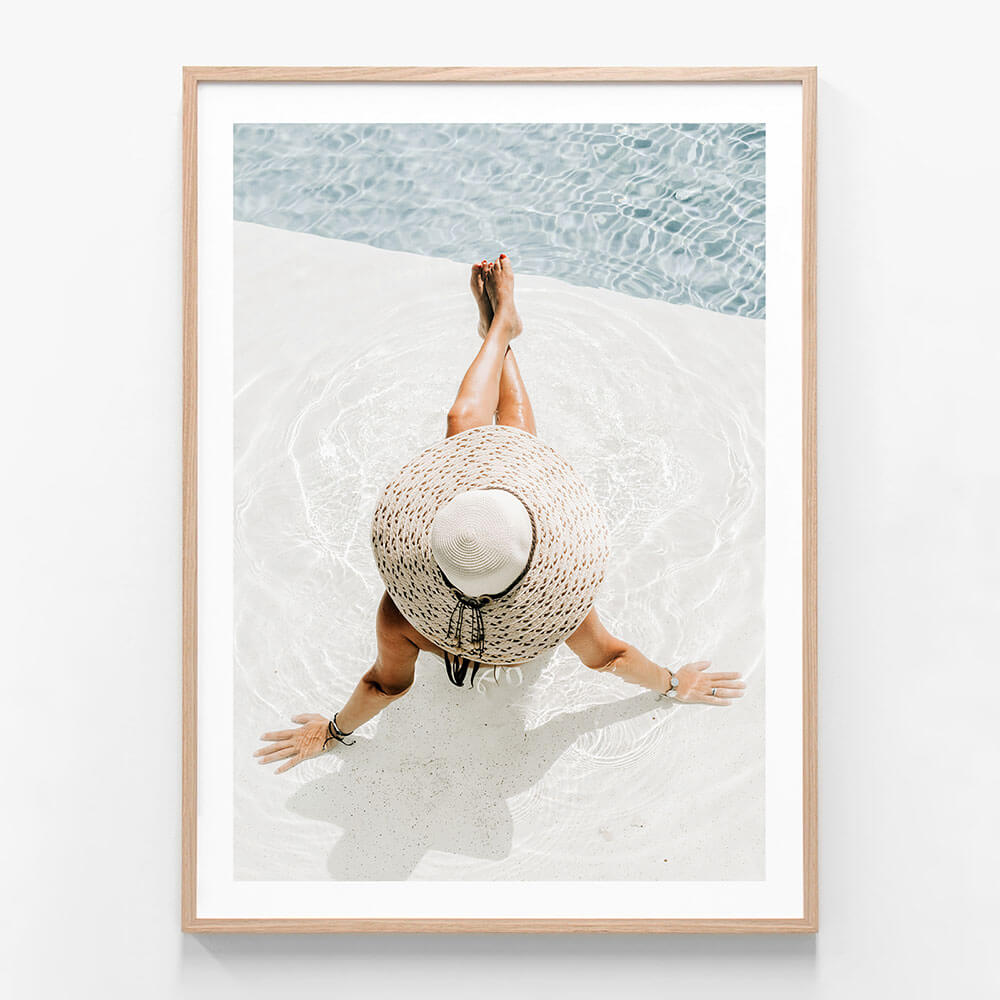 Pool Time wall art print in oak frame