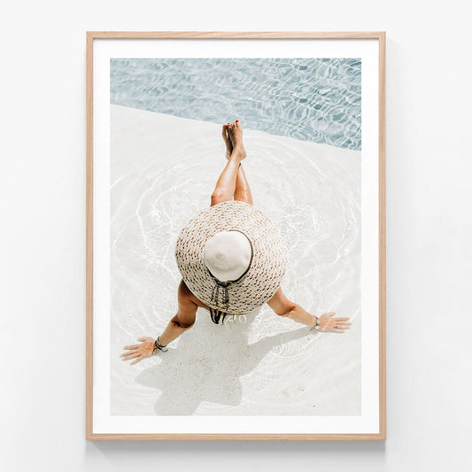Pool Time wall art print in oak frame