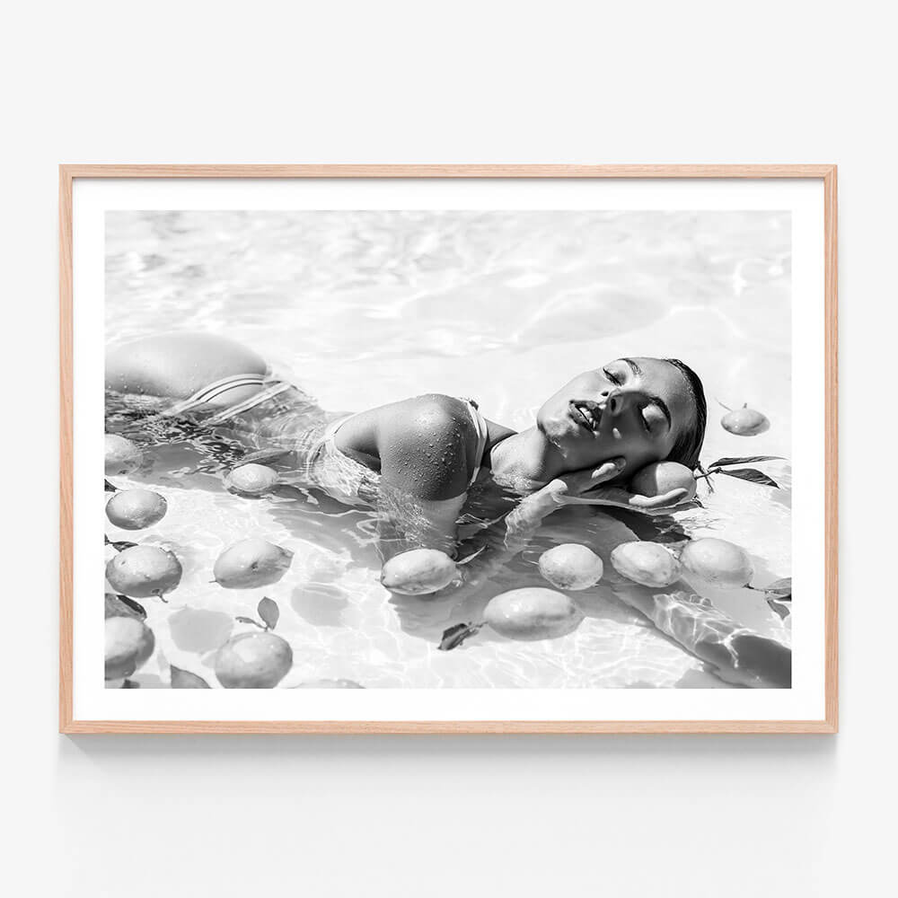 Poolside Fruits 2 wall art print in oak frame