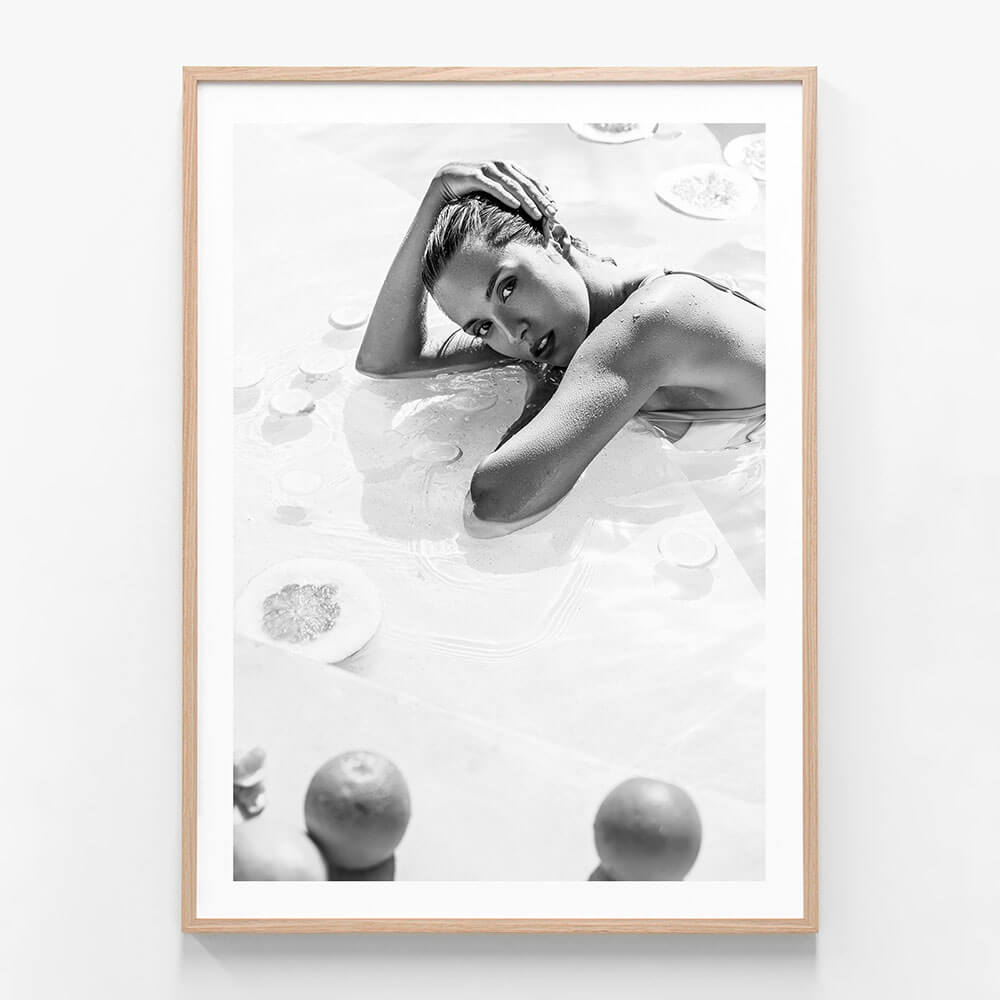 Poolside Fruits 4 wall art print in oak frame