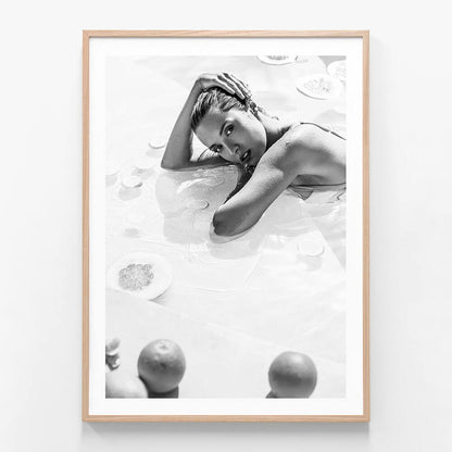 Poolside Fruits 4 wall art print in oak frame