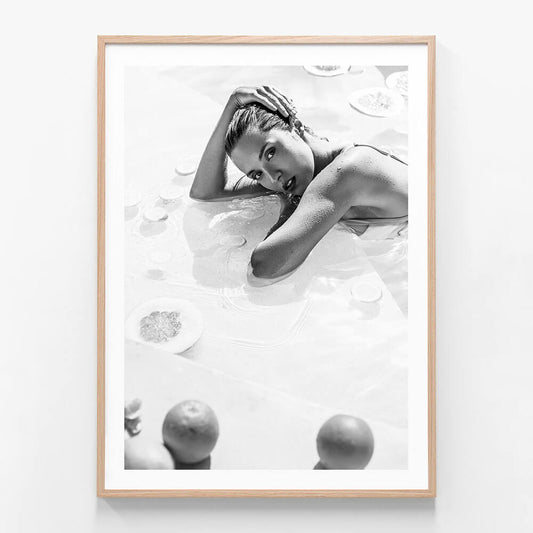 Poolside Fruits 4 wall art print in oak frame