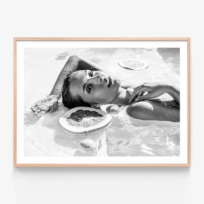 Poolside Fruits wall art print in oak frame