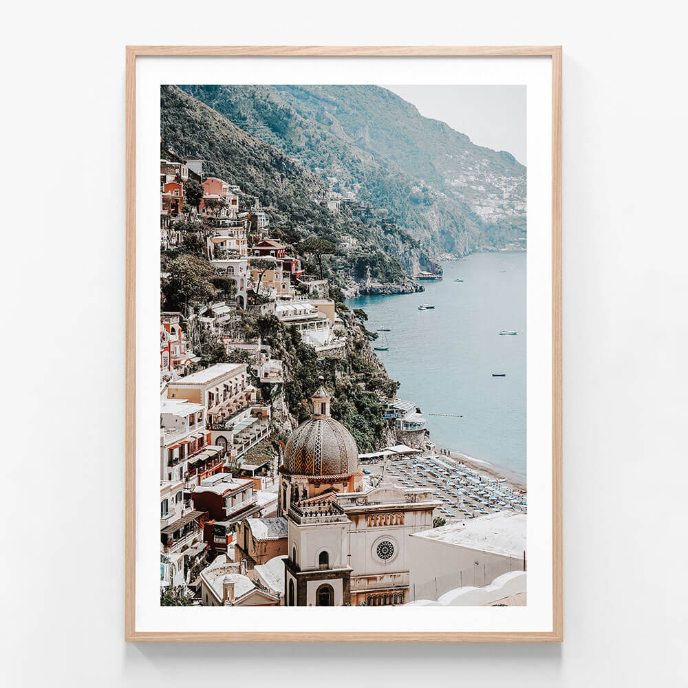 Positano 3 wall art print in oak frame