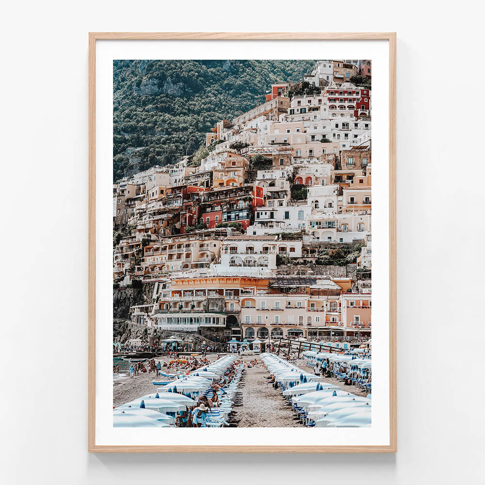 Positano wall art print in oak frame