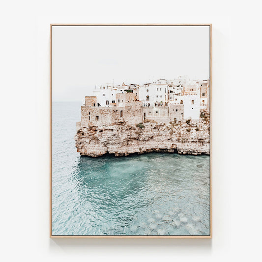 Puglia Town Canvas wall art with oak float frame