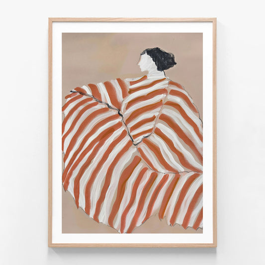 Framed art print of a woman in Red Striped Pyjamas