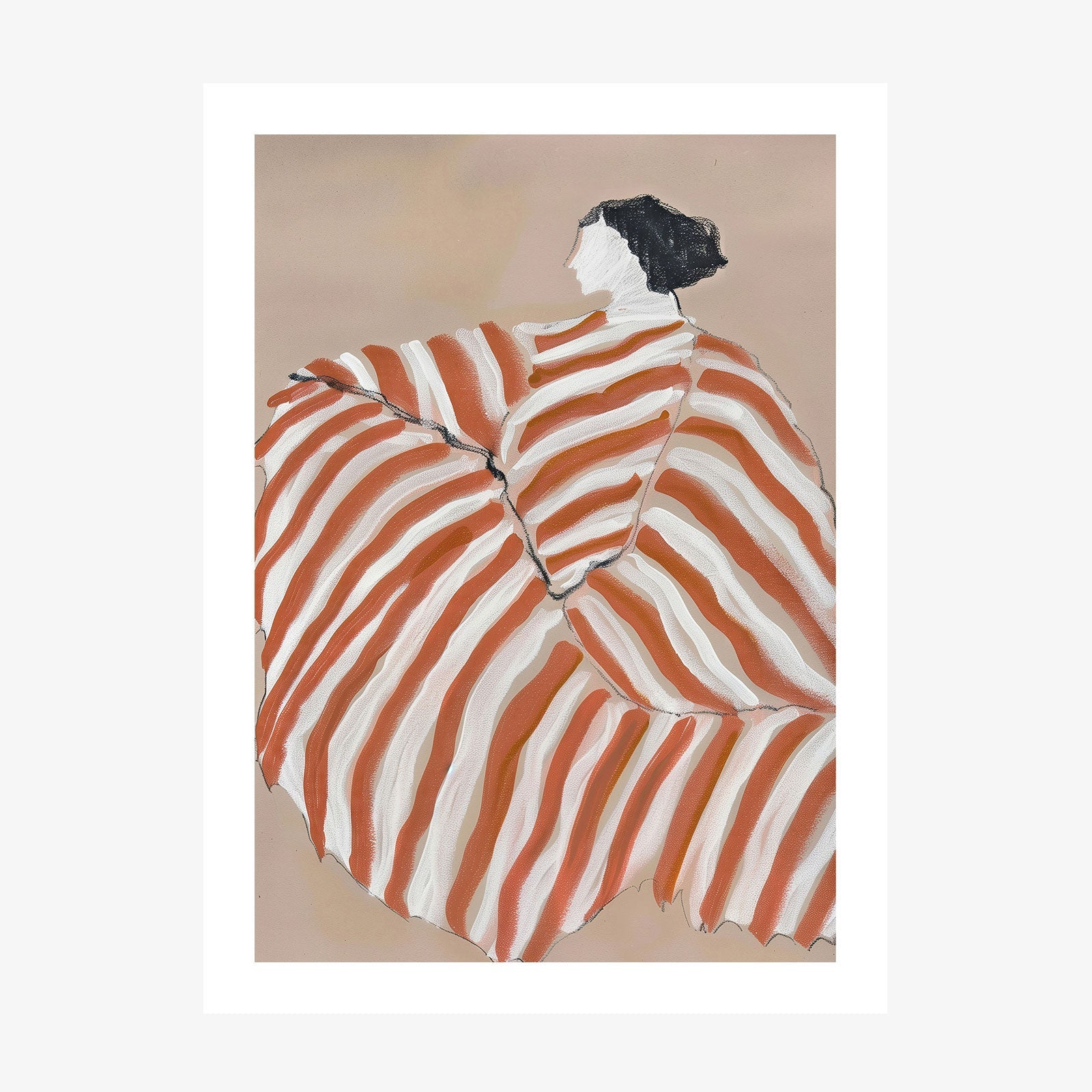 A wall art print of a woman in Red Striped Pyjamas 