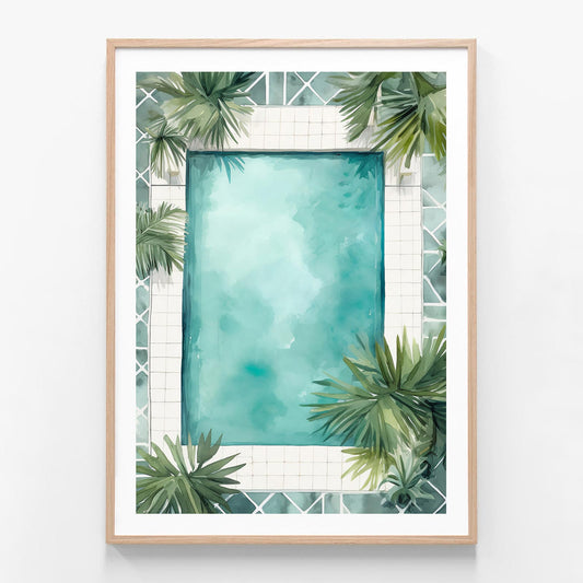 Riad Pool oak framed print