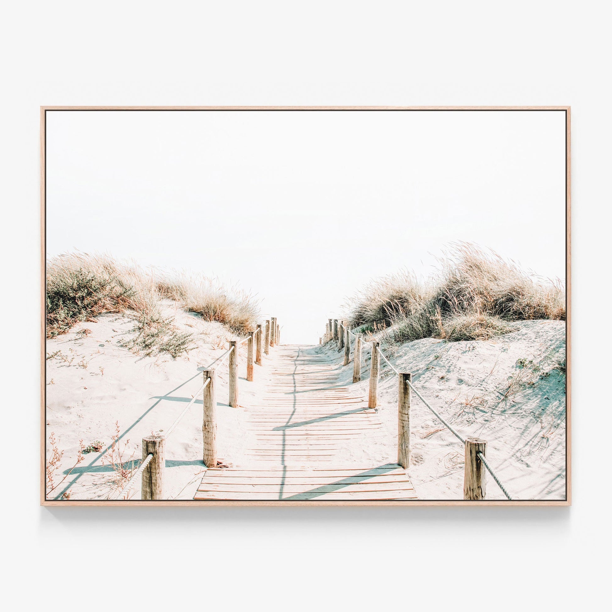 Sandy Walkway Canvas wall art with oak float frame