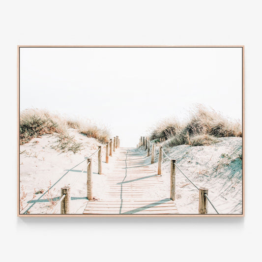 Sandy Walkway Canvas wall art with oak float frame