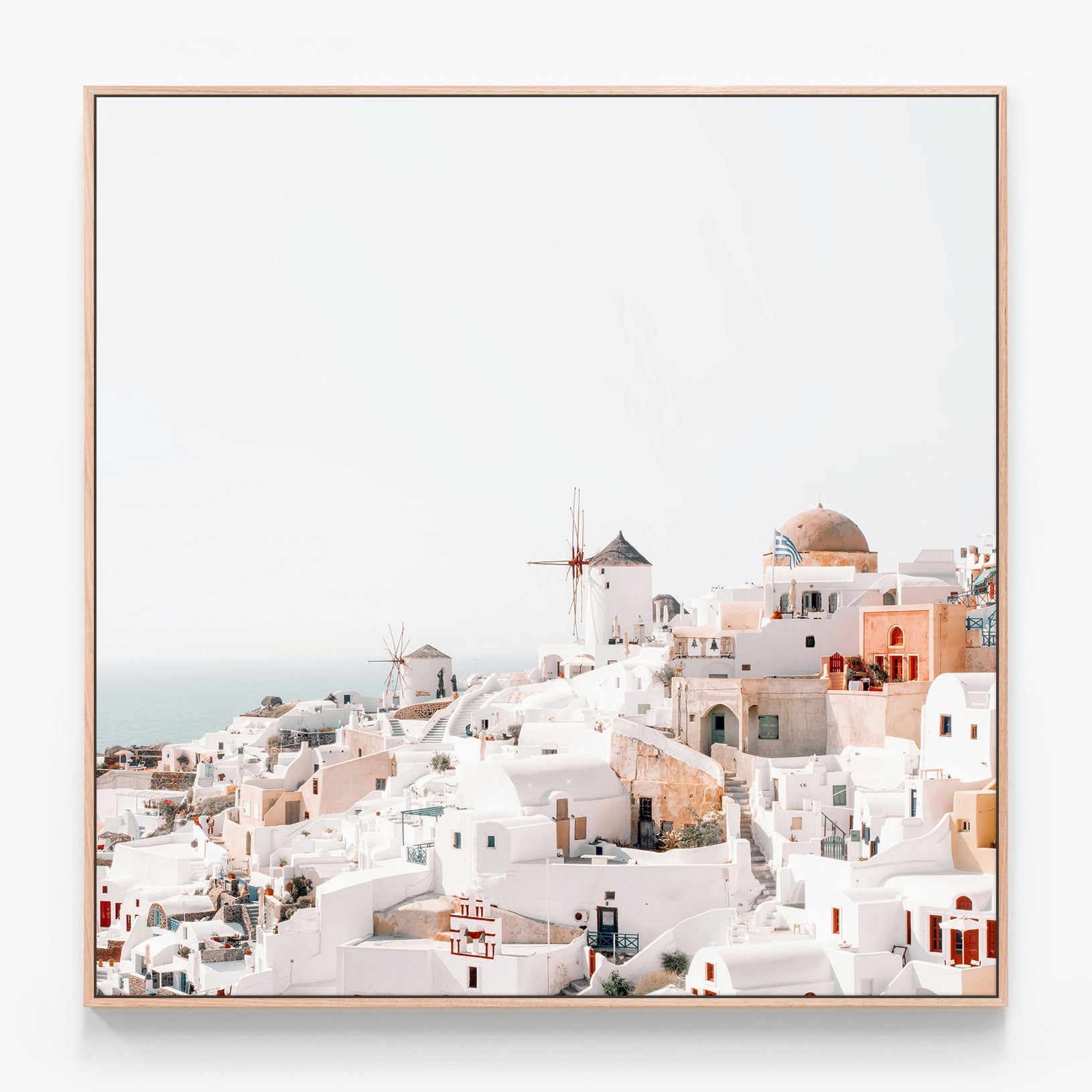Santorini View Canvas print in oak frame