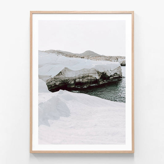 Sarakiniko Rocks wall art print in oak frame