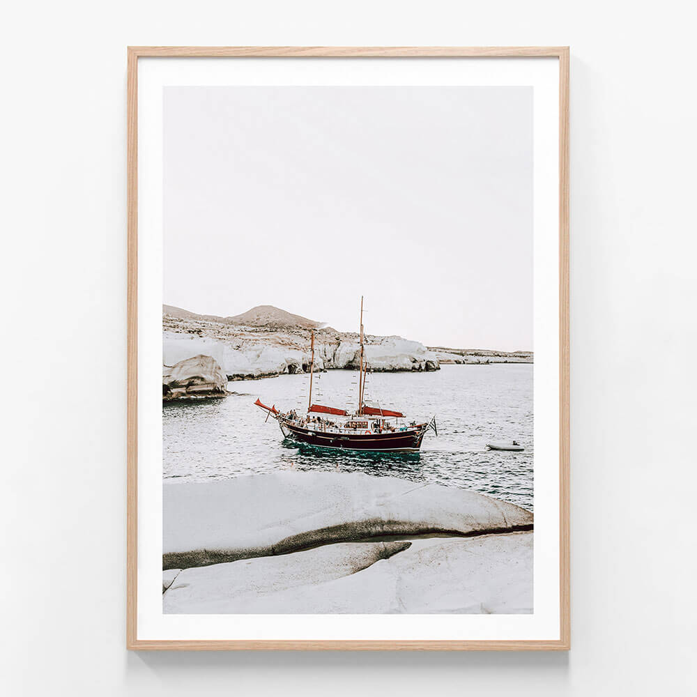 Sarakiniko Ship wall art print in oak frame