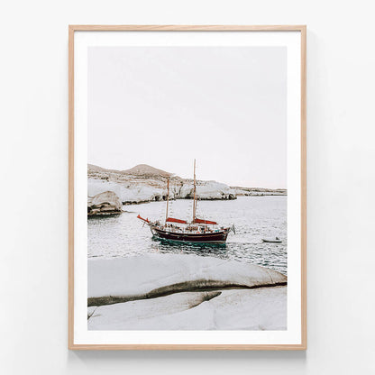 Sarakiniko Ship wall art print in oak frame