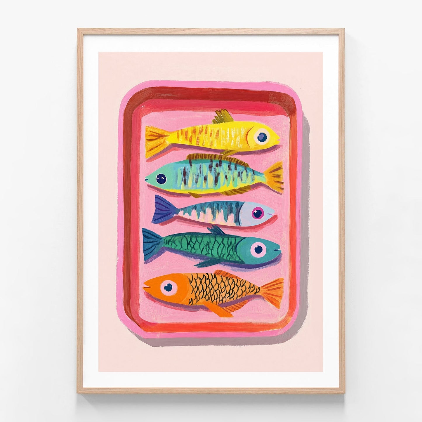 Sardines oak framed print