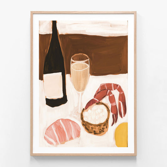 Seafood Delight oak framed print