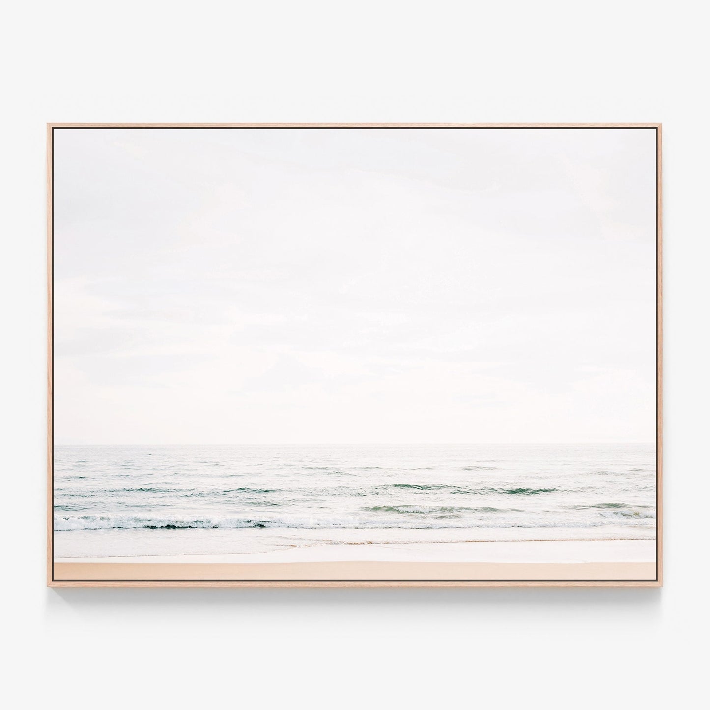 Shallow Waters minimalist coastal canvas wall art print with oak float frame