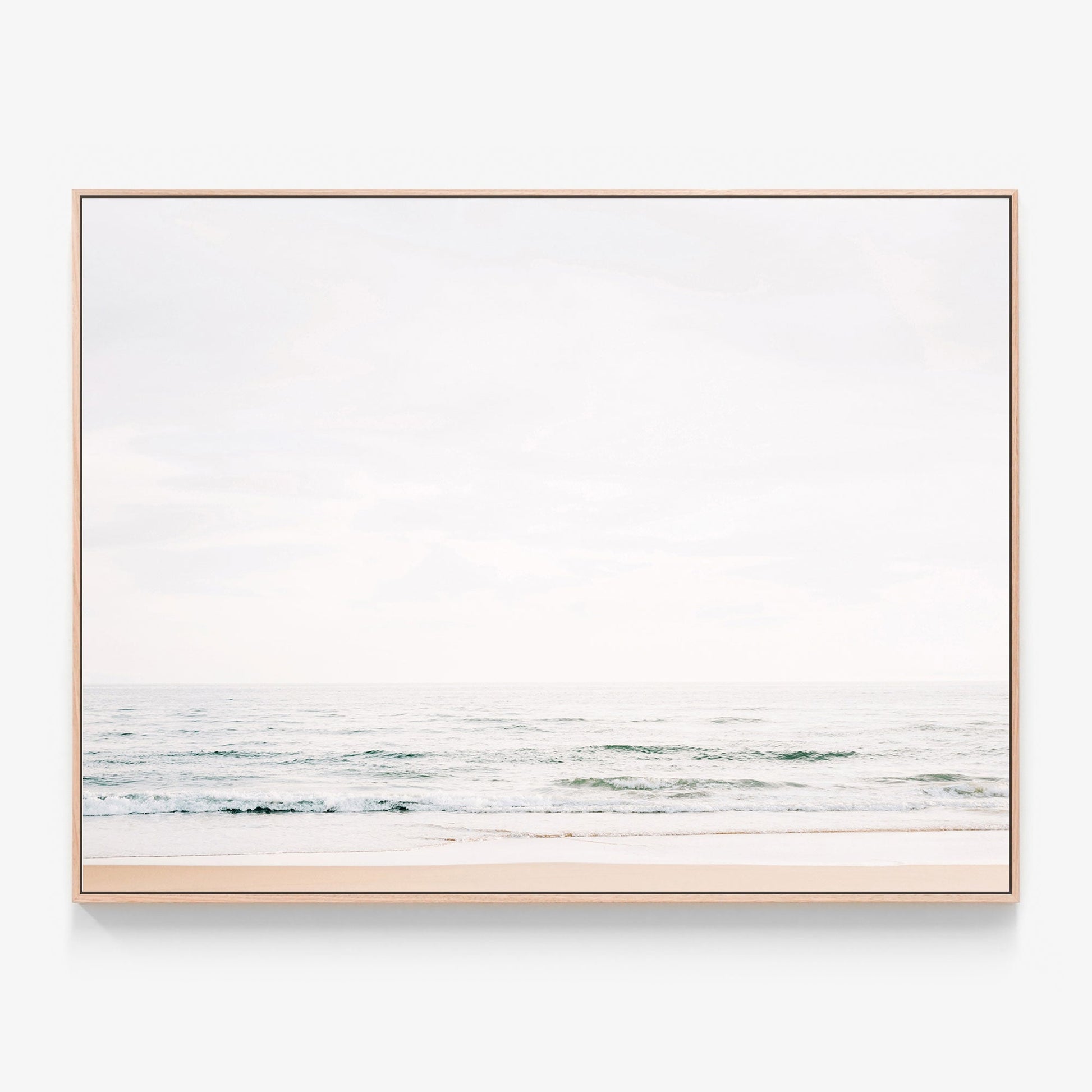 Shallow Waters minimalist coastal canvas wall art print with oak float frame