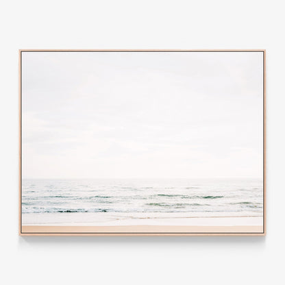 Shallow Waters minimalist coastal canvas wall art print with oak float frame