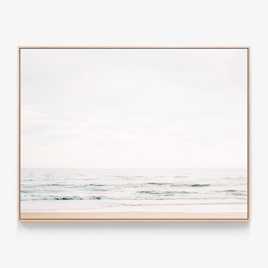 Shallow Waters minimalist coastal canvas wall art print with oak float frame