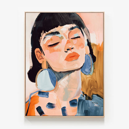 Silent Swagger woman's face Canvas oak framed canvas print