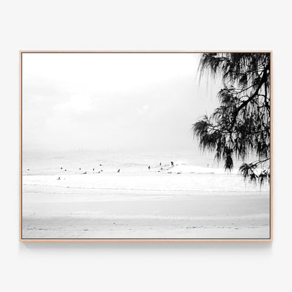 Snapper Rocks B&W Canvas wall art with oak float frame