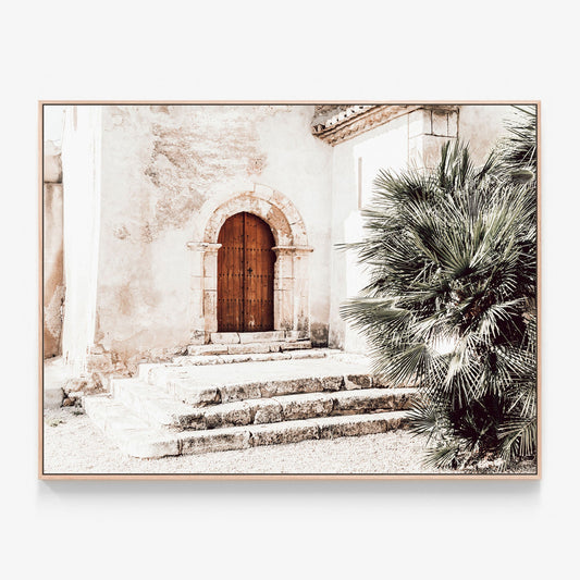 Spanish Arch Canvas wall art with oak float frame