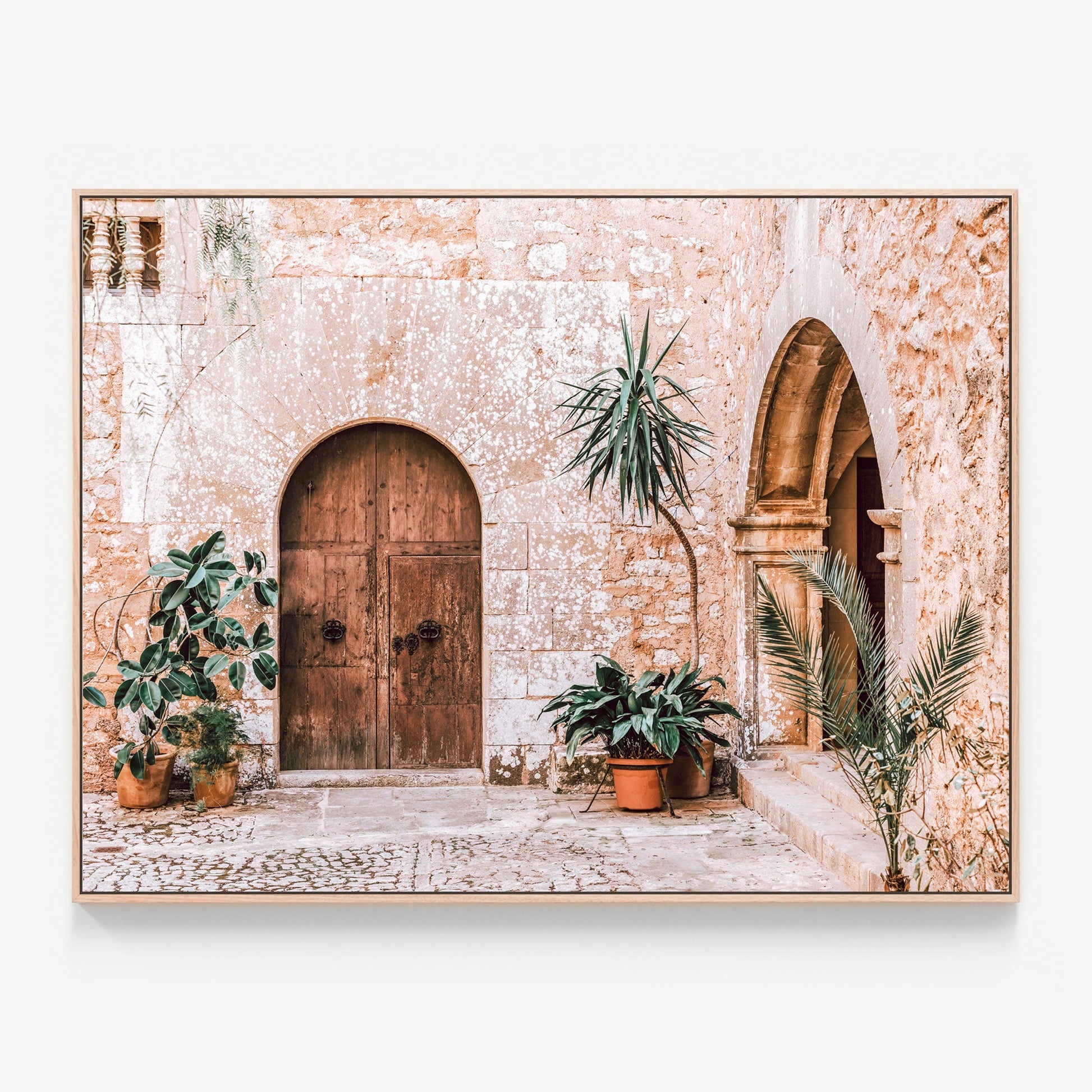 Spanish Villa Canvas wall art with oak float frame